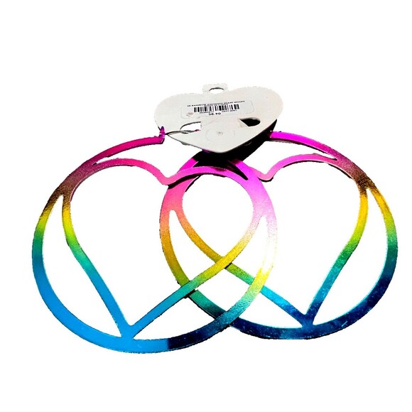 Jewelry - 3" METAL HOOP EARRINGS HEART SHAPE & LOTUS NECKLACE WITH BLACK LEATHER ROPE